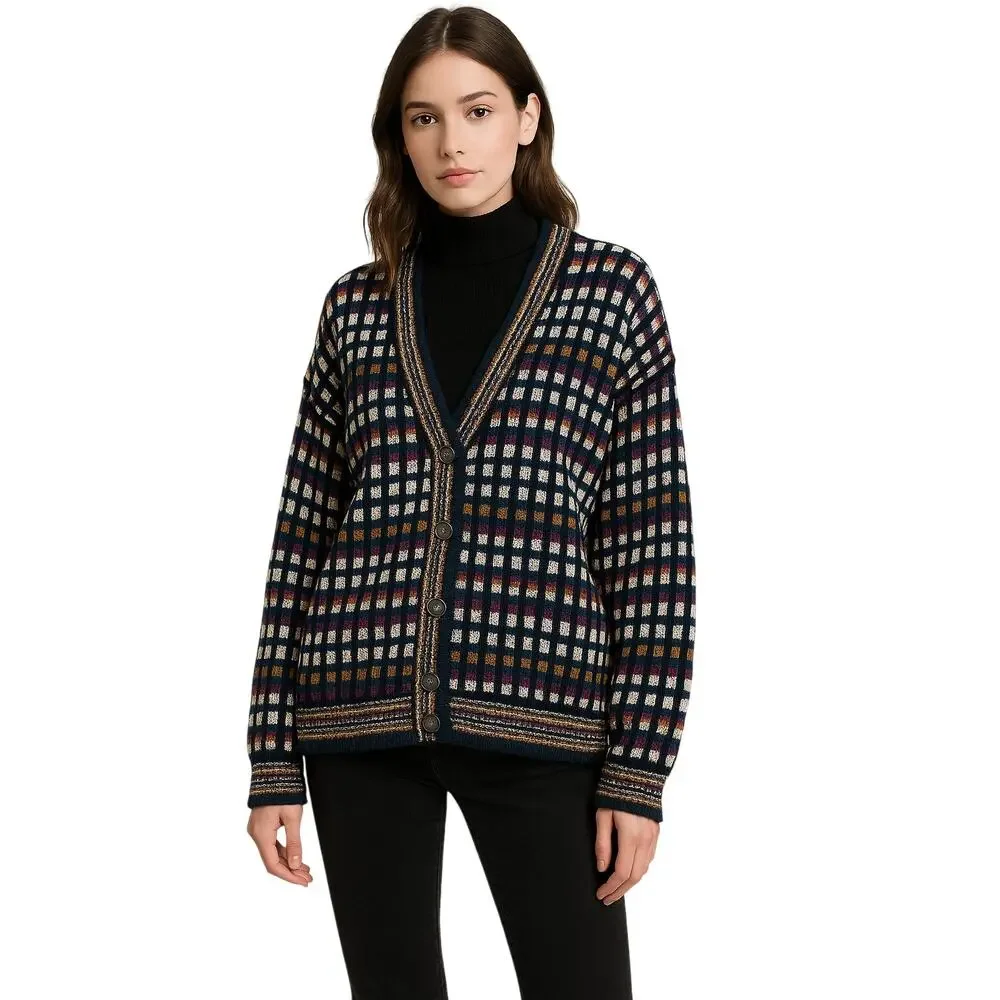 Grandpa Sweater Vintage Cardigan 90s Multicolor Knit‎  Button Front L Retro - Picture 2 of 8